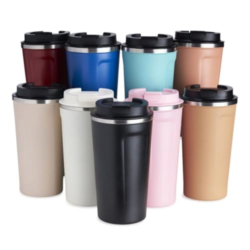 Copo Térmico de Aço Inoxidável, Múltiplas Cores, Tampa com Fecho, Design Moderno para Bebidas Quentes e Frias