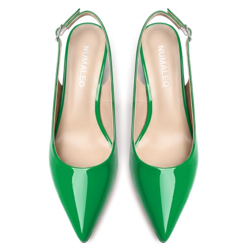 Image of NUMALEO Slingback Heels for Women Pointed Close Toe Kitten Heels Patent Pumps Dress Party Comfy Heeled Sandals Stiletto 2.5 Inch Dress Shoes