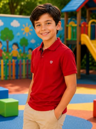 Image of Lux Cozi Boy's Polycotton Polo T-Shirt | Solid Collared Half Sleeve Tee for Kids | Soft Breathable Summer Wear | Casual Smart Polo T-Shirt | 3-14 Years