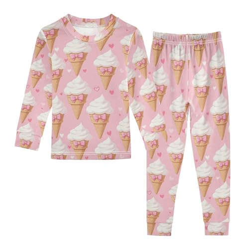 ALAZA Bow Ice Cream Heart Love Pajamas Long Sleeve Sleepwear 2-Piece Pajama Set
