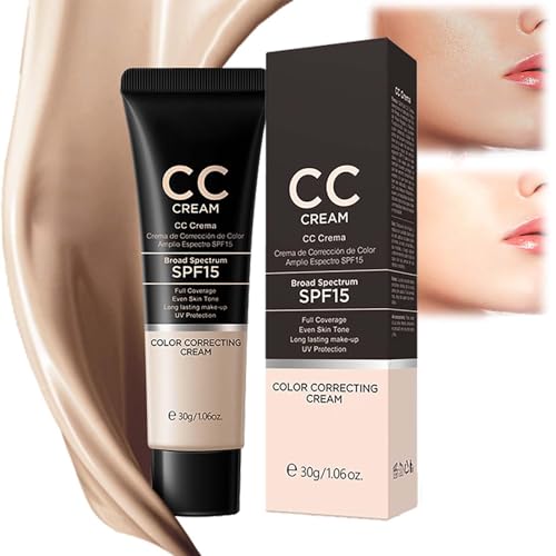 SPF 15 CC Cream Foundation, Color-Correcting & Anti-Redness Cream with Lightweight Hydrating Formula. Medium Coverage Corrector, Ideal for Imperfections Natural
