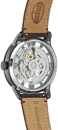 Fossil Men's Townsman Automatic Stainless Steel and Leather Three-Hand Skeleton Watch, Color: Black, Cognac (Model: ME3098)