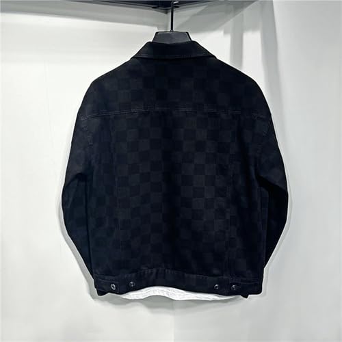 DGHM-JLMY Mens Casual Black Button Down Denim Jacket Spring Autumn Loose Lapel Coat Long Sleeve Denim Jacket2