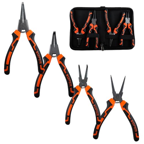 OUPADOS Lot de 4 pinces à circlips - Sac portable - Pince inversée pour enlever les anneaux - Avec fusibles intérieurs et extérieurs - En acier au carbone