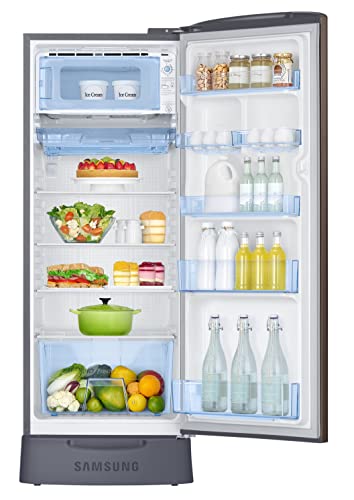 Image of Samsung 223L 3 Star Inverter Direct-Cool Single Door Refrigerator Appliance (RR24C2823DX /NL,Luxe Brown) Base Stand Drawer