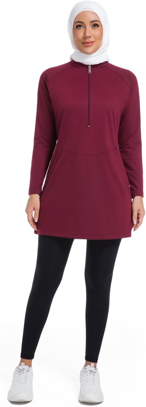 Modest Athletic for Women, Muslim Friendly Long Loose Top for Casual, Gym, Jogging, Autumn Spring Wear