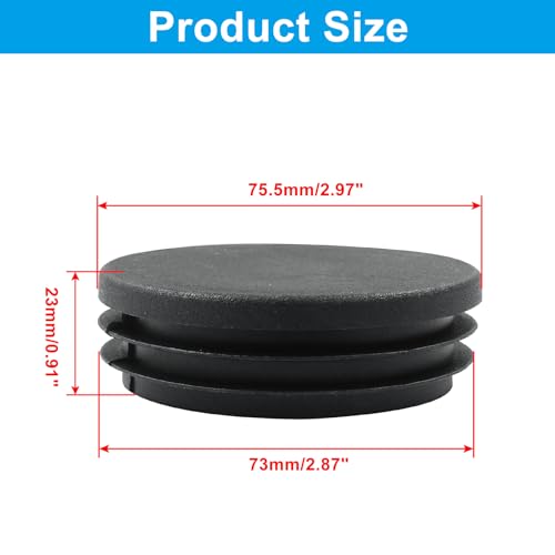 Bonsicoky 4 Pack 3 Inch (76mm) Round Plastic Hole Plugs, Black Pipe Tubing End Cap for Round Metal Tube