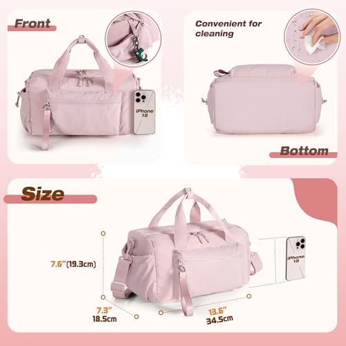 Small Gym Bag for Women, Mini Duffle Bag with Wet Compartment, 12L Travel Carry on Weekender Bag for Sports, Workout and Fitness, Pink4