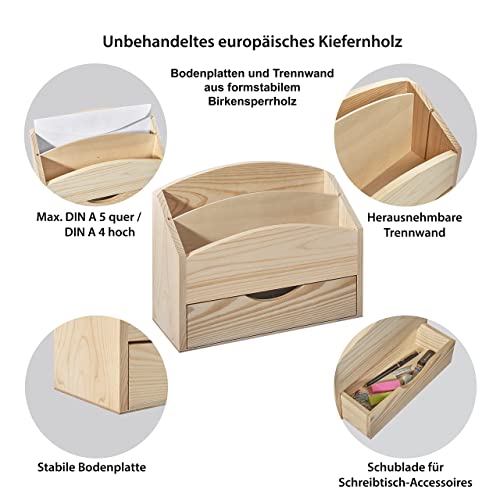 Organiseur de bureau range-document bois rangement modulable avec tiroir