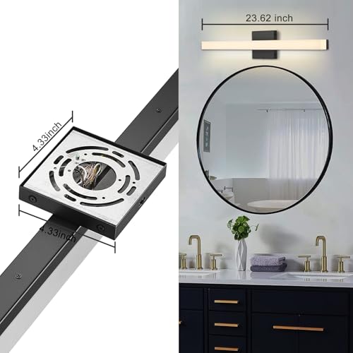 Image of Sconces Wall Lighting for Vanity, Modern Dimmable Matte Black LED Wall Mount Vanity Lighting Fixture, 24 Inches 25W 3000K Bathroom Wall Lights with Acrylic Shade Indoor for Bedroom, Living Room