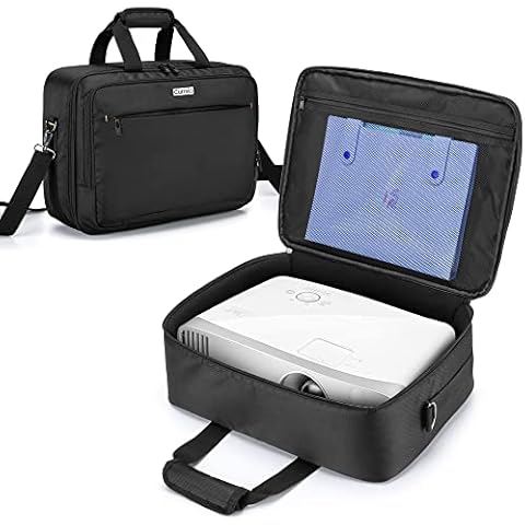 CURMIO Projector Carrying Case, Projector Bag with Laptop Compartment Compatible for Most Major Projector, Bag Only, Black (Patented Design) Cover
