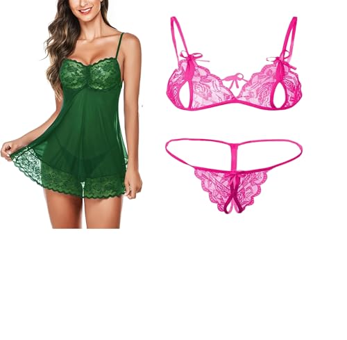 Image of SSoShHub Lace Babydoll Lingerie Sexy Mini Chemise Mesh Wedding Nightie Bridal Nightdress with Bikini