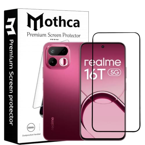 Image of Mothca Military-Grade Gorilla Tempered Glass Compatible with Realme 16T 5G | Black | Full Screen Protection | Scratch Resistant | Easy Installation Kit (Pack of 1)