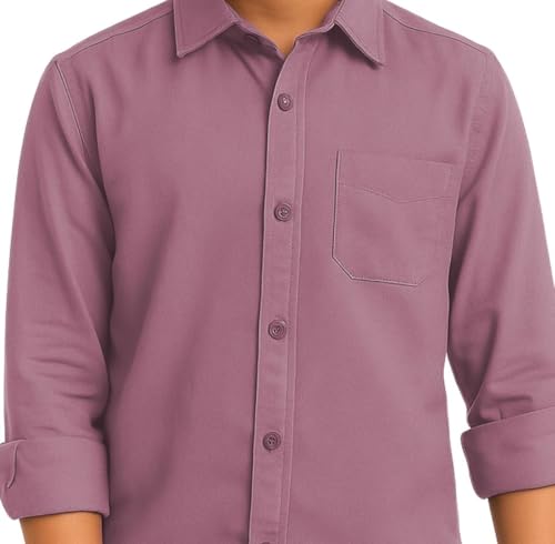 Image of Red Nine Rocket Science Boys' Solid Satin-Finish Poly Cotton Shirt | Single Pocket, Spread Collar, Long Sleeve, Casual