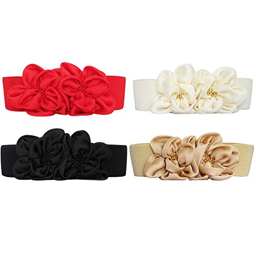 Women's Very Soft Waist Belt Rose Double-Flower Elastic Cinch Wide Stretch Corset for Belt Wedding Dress2