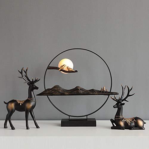 PLUIEX Sculpture Deer Decoration Figurines Home DÃ©cor Resin Statues Sculpture Anime Statue Table Ornaments Gift Home Decoration Accessories,Black Deer w.Sun up