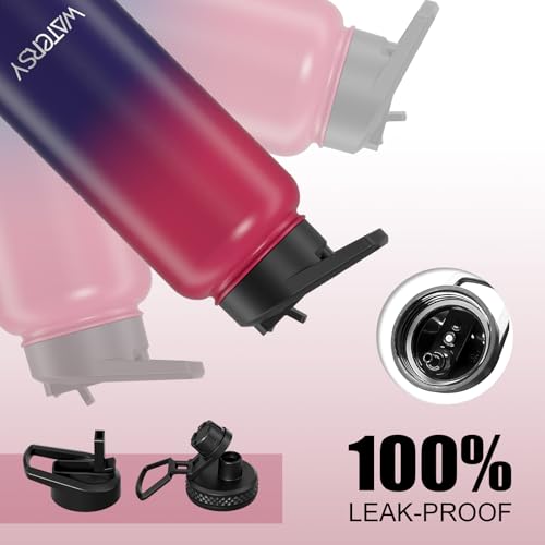 Image of 32oz Insulated Water Bottle (Cold for 48 Hrs),BPA Free&Leak Proof,Stainless Steel Water Flask,Water Jug with Straw Spout Lids for Gym,Hiking,Travel,Red Purple
