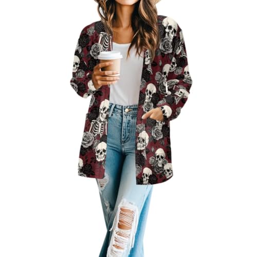 Image of Forchrinse Red Ladybug Cardigan for Women Causal Long Sleeve Open Front Cardigans Sweater Fashion 2024 Fall Coat with Pockets