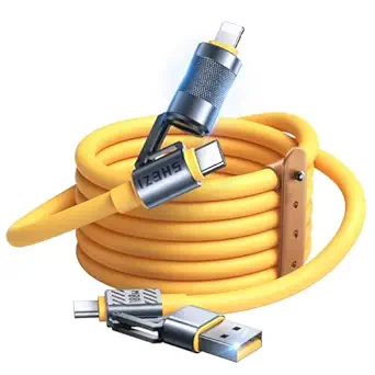 4-in-1 100W USB C Cable for Lightning Cable Fast Charging [480Mbps Data Sync] Thicker Silicone iPhone iPad Charger Cord, Multi Charging Cable with Lightning/Type C/USB A Port (SHEZI Series)