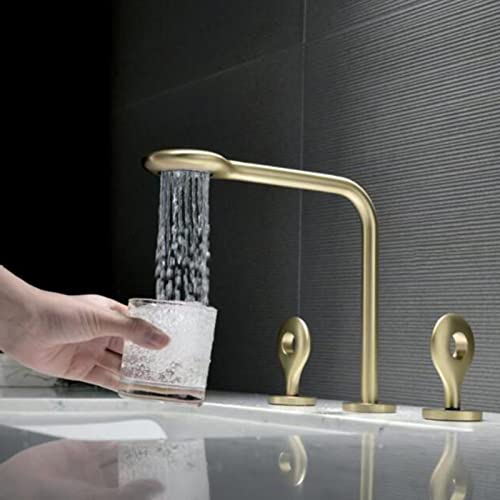Robinet de salle de bain 3 trous laiton gold rotatif pour vasque design