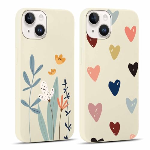Yoedge 2 Pezzi Cover per iPhone 14 / iPhone 13 6,1', Ultra Sottile Leggero Morbida TPU Custodia in Silicone Antiurto Antigraffio Protettiva Case con Disegni per Donne per iPhone 13,Amore Cuore & Fiore