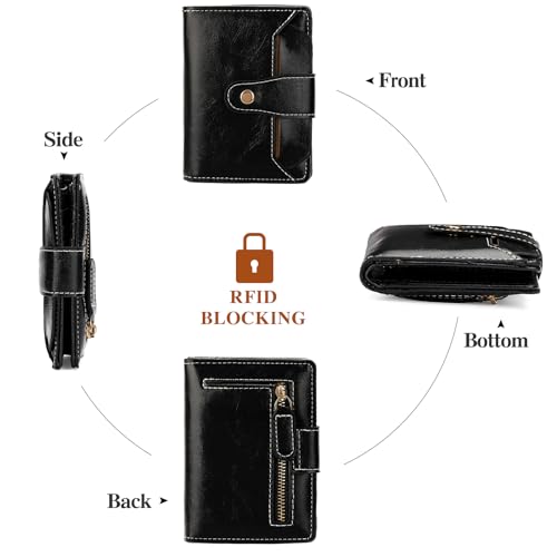 Image of Small Wallet Women RFID Blocking Bifold Wallets Vegan Leather Card Holder with ID Window Zip Pocket