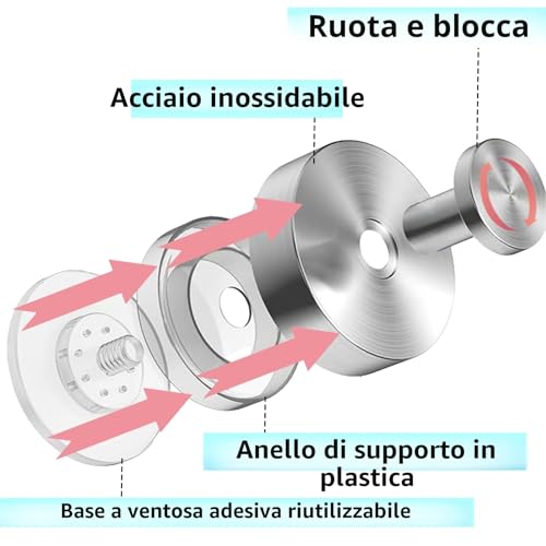 Siblaies 6 Ganci A Ventosa, Gancio A Ventosa, Rimovibile Senza Foratura, Gancio Per Asciugamani, Gancio Da Parete In Acciaio Inox, Per Cucina, Bagno, Finestra Liscia, Vetro (Argento) - 3