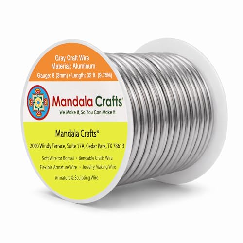 Image of Mandala Crafts 8 Gauge Anodized Aluminum Craft Wire for Jewelry Making - 32 FT Colored Flexible Gray Wire - Bendable for Bonsai Armature Crafting Sculpting