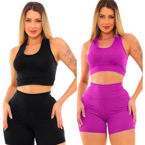 Kit 2 Conjuntos Academia Top e Shorts Zero Transparência Suplex F...