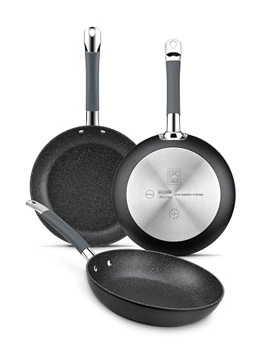Consigue el set de 3 sartenes de aluminio forjado. Máxima resistencia y distribución uniforme del calor para cocinar sin esfuerzo. Ideales para inducción y horno, con mangos cómodos y fácil limpieza.