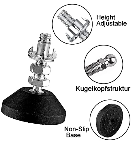 DQZE 4 Stück Stellfüße M10 x 50MM, Verstellbare Füße mit Gummi Fussteil, Stellschraube Stellteller Kann 450kg, 30° Neigungsverstellung, Stellfuß M10 für Tischbeine, Stuhlbeine, Möbelbeine.