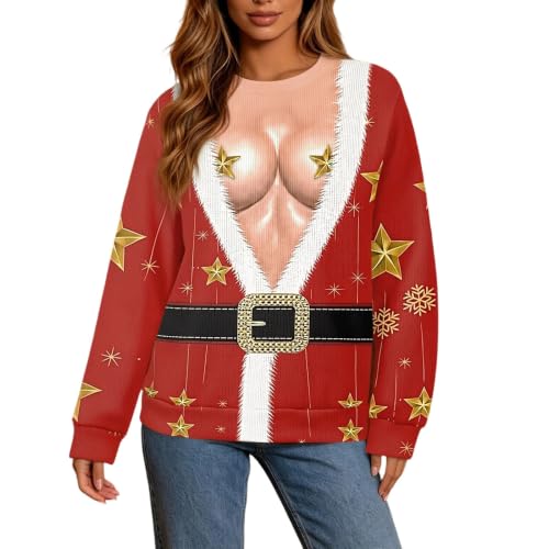Ugly Christmas Sweater Women Funny 3D Print Pullover Hairy Chest Shirt - image 2
