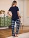 Litherday Schlafanzug Damen Baumwolle Pyjamas Set Kurzarm Nachtwäsche Set Zweiteiliger mit Lang Pyjamahose und Shirt Casual Elastischer Bund Sleepwear