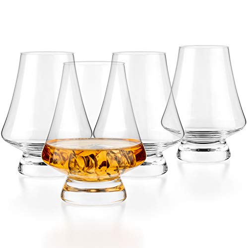 Bourbon Whisky Crystal Tasting Glasses - Set of 4 - Classic Design - Handcrafted - Ideal for Cognac, Brandy, Scotch - 7oz/200ml