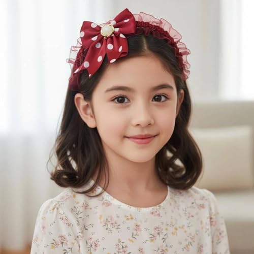 Image of Alvero Designer Floral Baby Girl Bow Headband, Soft Stretchable Satin Hairband, Elegant Lace & Satin Ribbon Hair Accessory for Newborns and Toddlers (Pack of 3 Pc) (Wine Red, Rose Gold, Navy Blue)