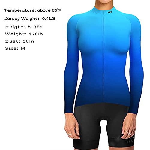 Wulibike Camisa de ciclismo feminina, de manga comprida, respirável, para ciclismo, com 3 bolsos, Az