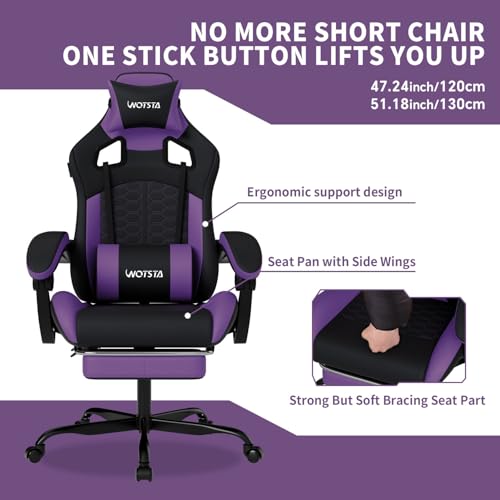 Image of Gaming Chair with Massage,Ergonomic PC Gaming Chair with Footrest Comfortable Headrest and Lumbar Support,High Back Game Chair PVC Leather,300LBS (BlackPurple)