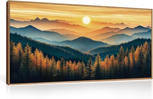 Lever de soleil sur une montagne en grande toile abstraite pour intérieur apaisant