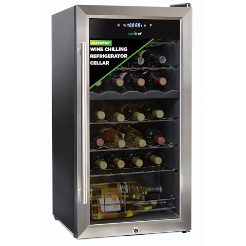 Nutrichef 28 Bottle Wine Fridge - Dual Zone Wine Chiller, Adjustable Temperature 41°F to 64°F, Ultra Quiet Operation, Free Standing Wine Cooler For Home, & Office, 33 x 11 x 26 IN (Black)