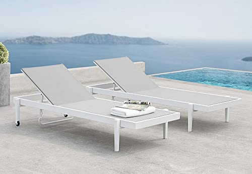 Modway Charleston Set, Two Chaise Lounge Chairs, White Gray #TOP6