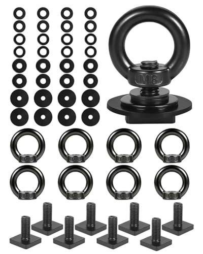 T Track Mount Tie Down Ancla para portaequipajes de techo, M8 Heavy Duty Ring en forma de tornillo de ojo, acero inoxidable T Bolt Ojo Tuerca Tuerca Aro Abajo Anillos para Grabar Bungee Cord, Cuerdas