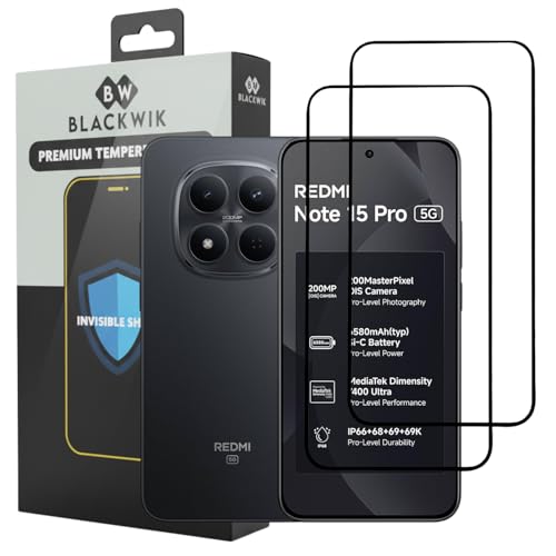 Image of Blackwik Premium Tempered Glass Screen Protector for Redmi Note 15 Pro with Edge-To-Edge Protector Coverage | Easy Installation Kit (Black) (Pack Of 2)