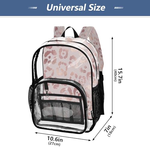 Clear Backpack Transparent School Backpack Heavy Duty PVC Bookbag Leopard Print Cheetah Rose Gold for Stadium Events and Concert Work Sport Event Heavy Duty4