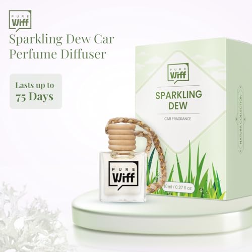 Image of Sparkling Dew Car Perfume Diffuser - 10ML Long Lasting Hanging Car Air Freshener | Premium Car Fragrance Oils in Glass Bottle with Wooden Diffuser Cap | Lasts up to 75 Days | IFRA Certified