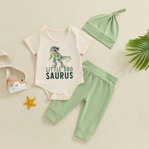 Hoanselay Toddler Infant Baby Boy Dinosaur Short Sleeve T Shirt Romper Pants and Hat Outfits 3pcs Summer Clothes Set2