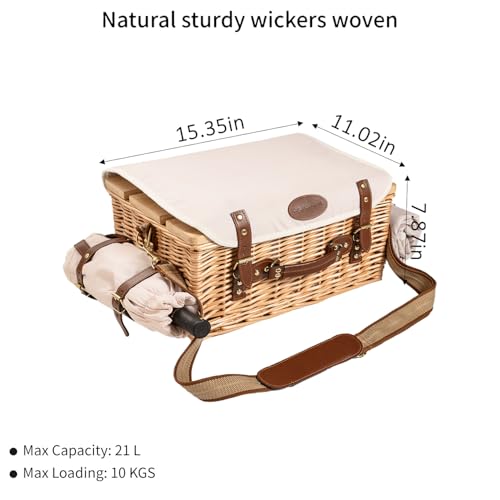 Image of Multifunctional Wicker Picnic Basket Set for 4 Blanket Family Folding Wine Table,Insulated Portable Extra Big Storage Capacity Natural Woven Rattan Canasta De Full Tablewares Camping Outdoor Flowers
