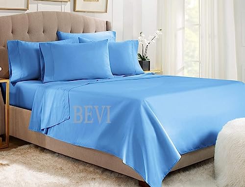 Image of BEVI Bedsheet for Double Bed 300 TC Flat Bedsheet with 2 Pillow Covers Size-(90 inchx95 inch) Light Blue