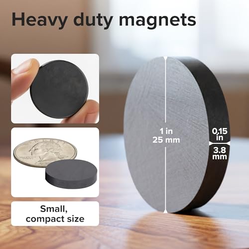 Image of Ultra-Strong Ceramic Round Magnets (1x0.15 /25x4mm, 100 pcs) - Heavy Duty Magnets, Non-Corrosive, High Thermal Resistance, Versatile for Home, Office, Workshop, Whiteboard, Fridge and Hobby Use