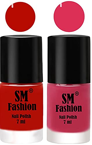 Image of Long Lasting Nail Polish | Nail Paint Combo 7 ml Each) - Set of 2 Red Orange-Dusty Pink