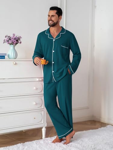 Image of QZH.DUAO Mens Pajama Set 100% Cotton Long Sleeve Button Down PJs
